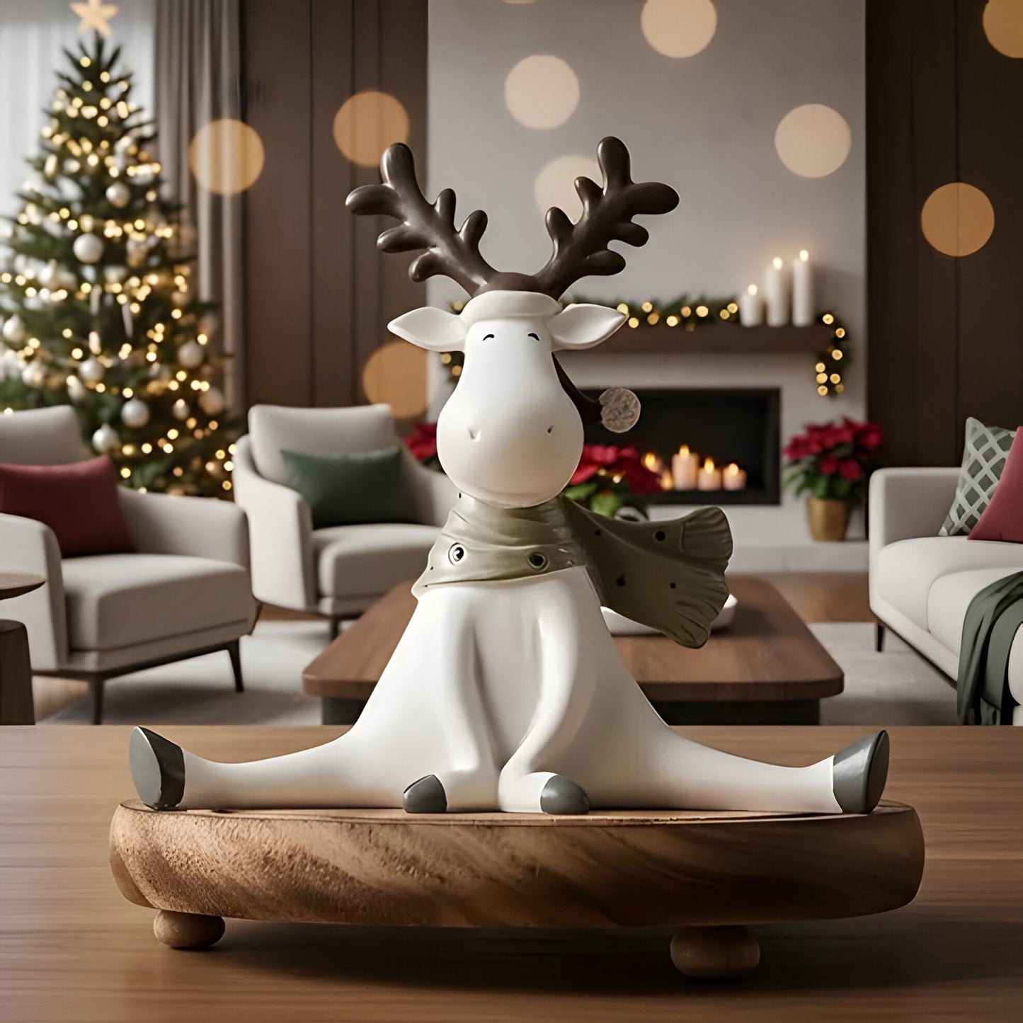 Colorful Reindeer Christmas Figurine 5.5 Inch Resin Decor - Hehif