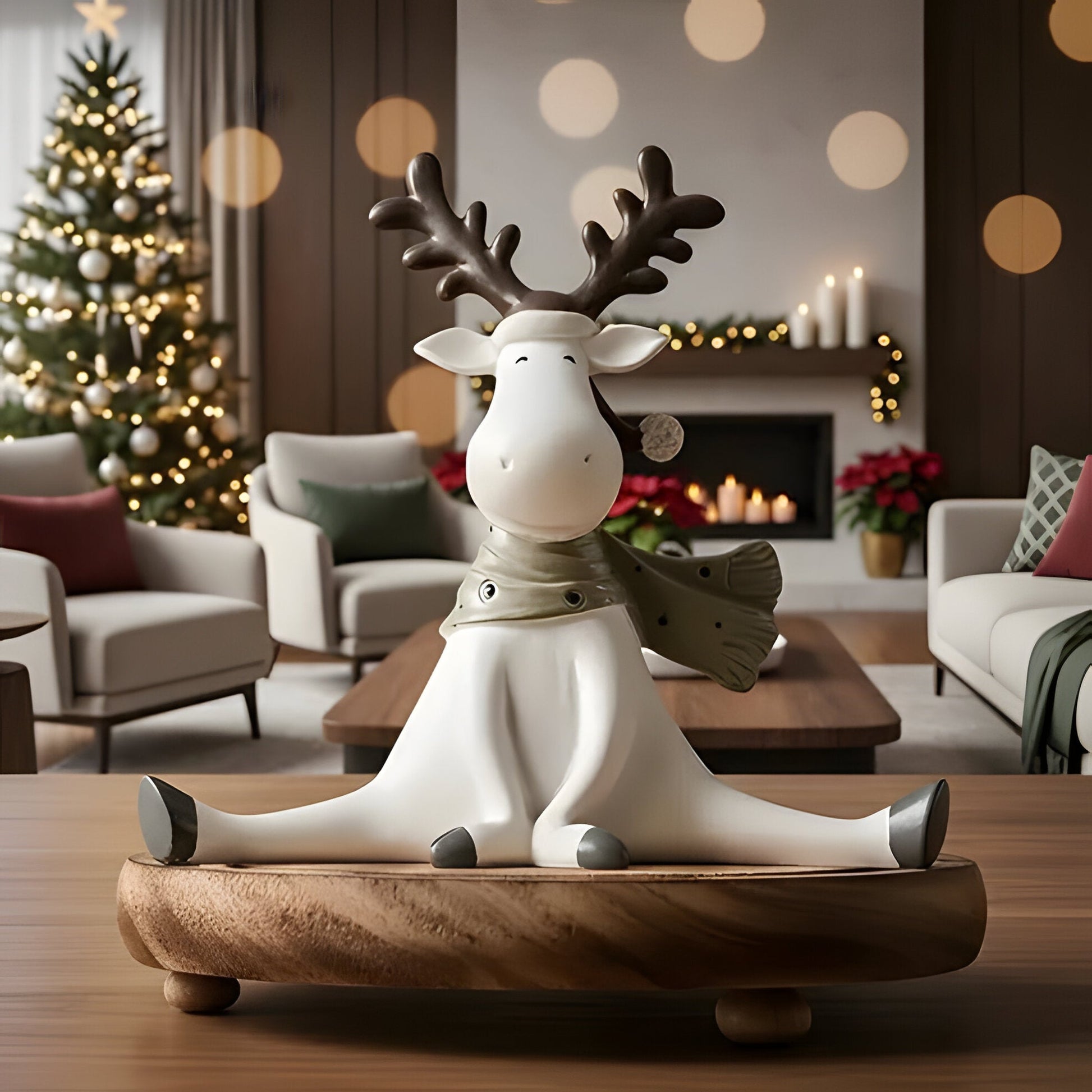 Colorful Reindeer Christmas Figurine 5.5 Inch Resin Decor - Hehif