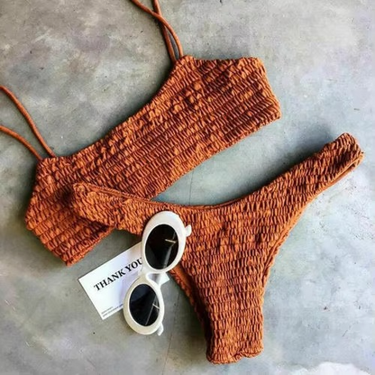 Women's Plunge Padded Ruffled Swimsuit Bikini Set