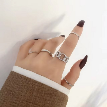 Edgy Dark Heart and Dice Stainless Steel Ring Set