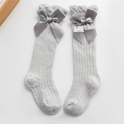 Cute Pink Bow Girls Knee High Net Socks