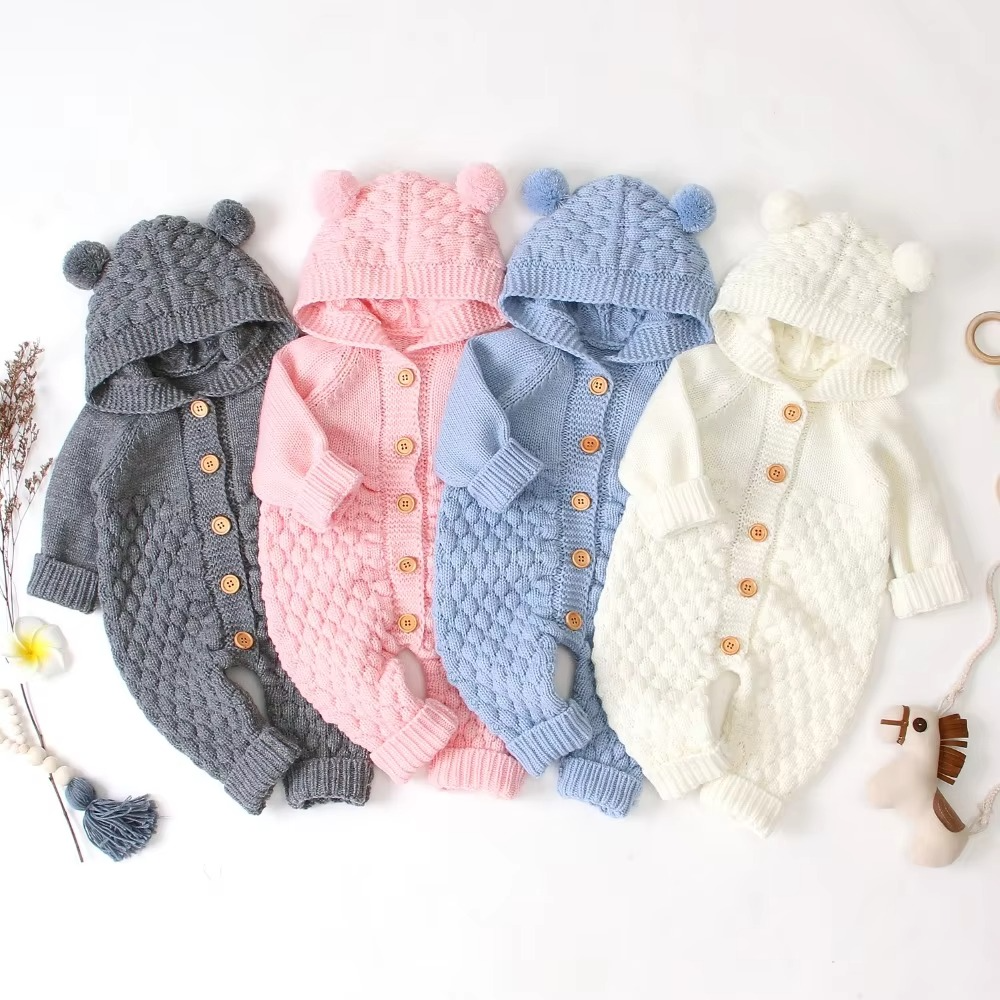 Soft Baby Jumpsuit with Cute Teddy Ears - Hehif