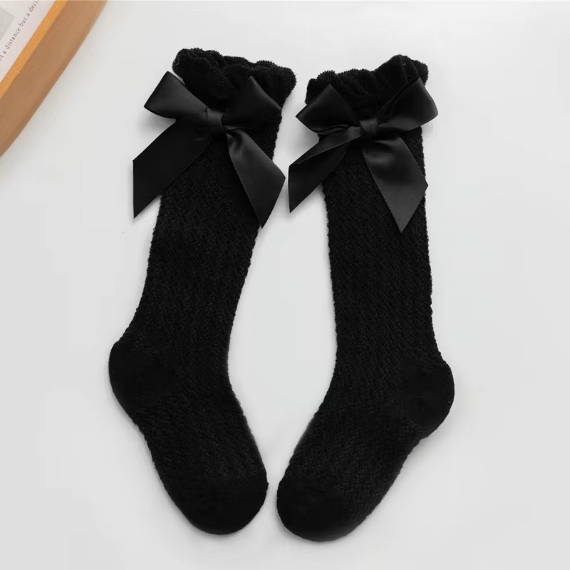 Cute Pink Bow Girls Knee High Net Socks