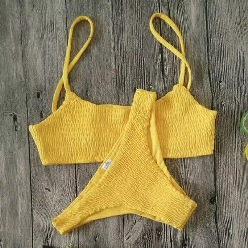 Women's Plunge Padded Ruffled Swimsuit Bikini Set