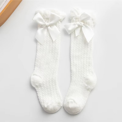 Cute Pink Bow Girls Knee High Net Socks