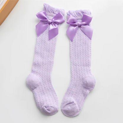 Cute Pink Bow Girls Knee High Net Socks
