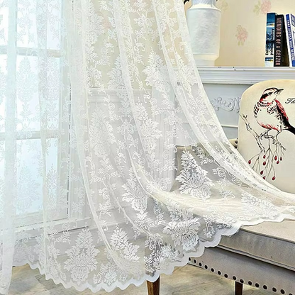 Beautiful Sheer Lace Window Curtains with Flower Pattern