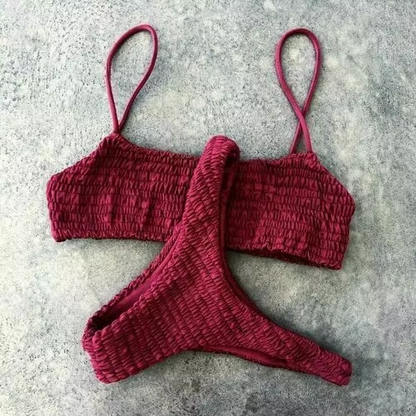 Women's Plunge Padded Ruffled Swimsuit Bikini Set