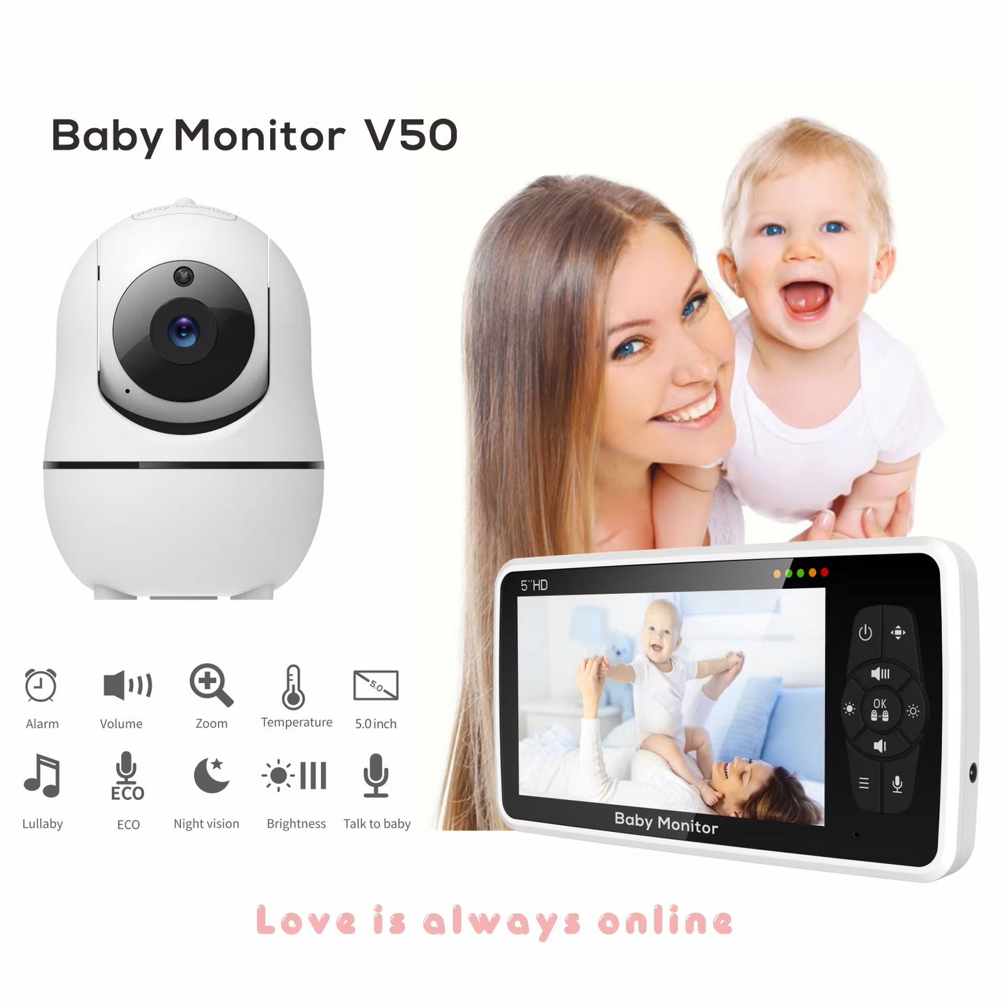 Large Screen Baby Video Monitor with Camera and Audio