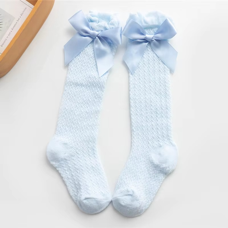 Cute Pink Bow Girls Knee High Net Socks