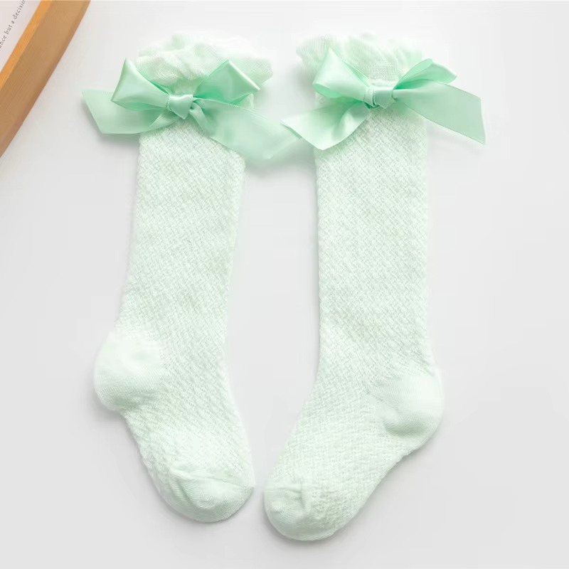 Cute Pink Bow Girls Knee High Net Socks