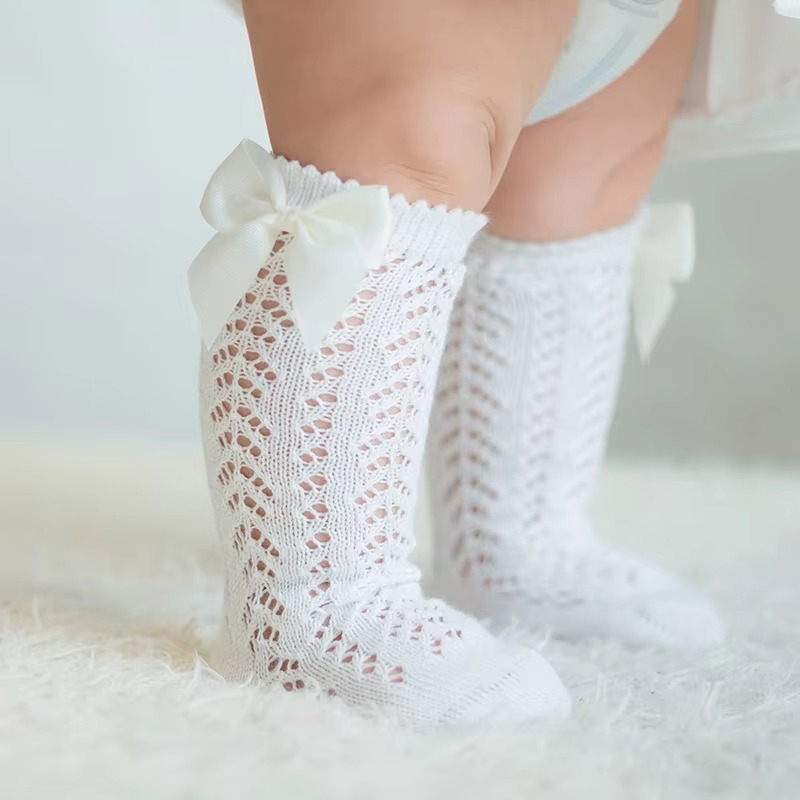 Cute Pink Bow Girls Knee High Net Socks