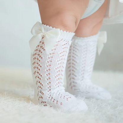 Cute Pink Bow Girls Knee High Net Socks