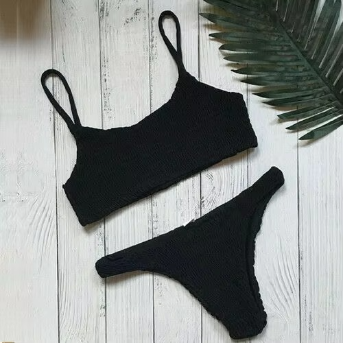 Women's Plunge Padded Ruffled Swimsuit Bikini Set - Hehif