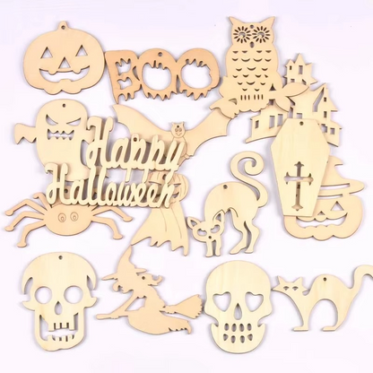 Spooky Wooden Decor Discs for Halloween Crafting - Hehif