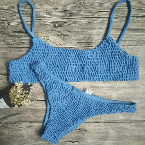 Women's Plunge Padded Ruffled Swimsuit Bikini Set