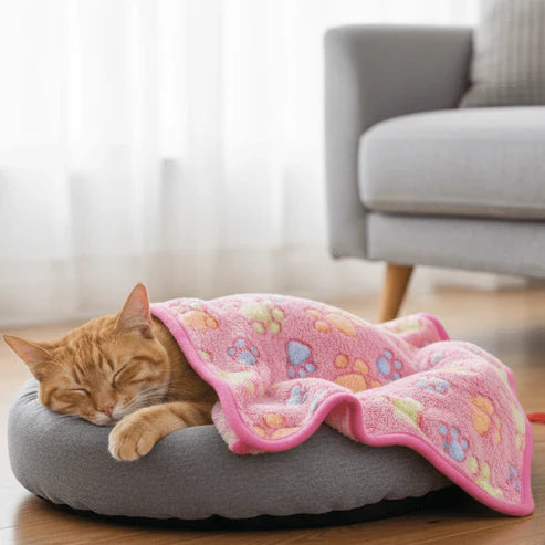 Soft Fleece Pet Throw with Cute Paw Pattern
