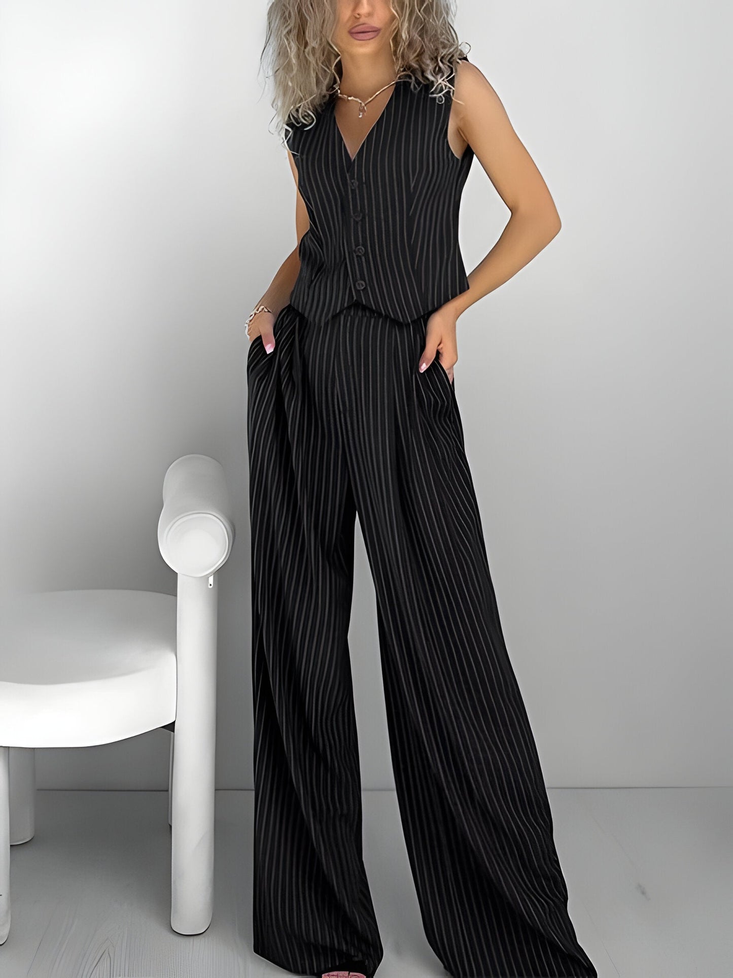 Classic Two Piece Pants Vest Outfit - Hehif