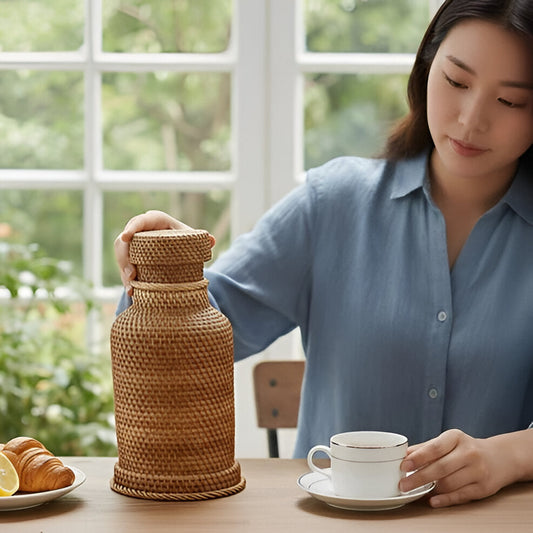 Large 34oz Vacuum Rattan Thermal Flask - Hehif