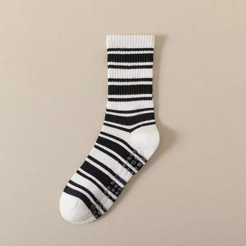 Comfortable Crew Striped Athletic Socks - Grip Sole, Moisture Wicking