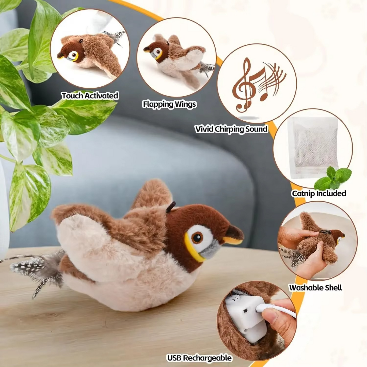 Fun Singing Bird Cat Toy with Optional Catnip