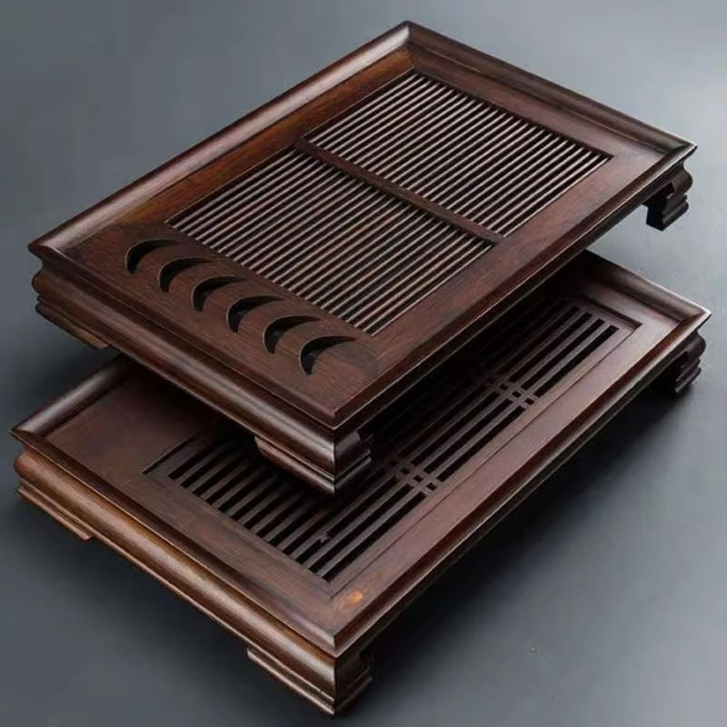 Natural Bamboo Tea Serving Tray with Built-in Drainage