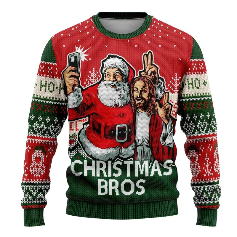 Humorous Xmas Tree Crew Neck Sweater for Men Women