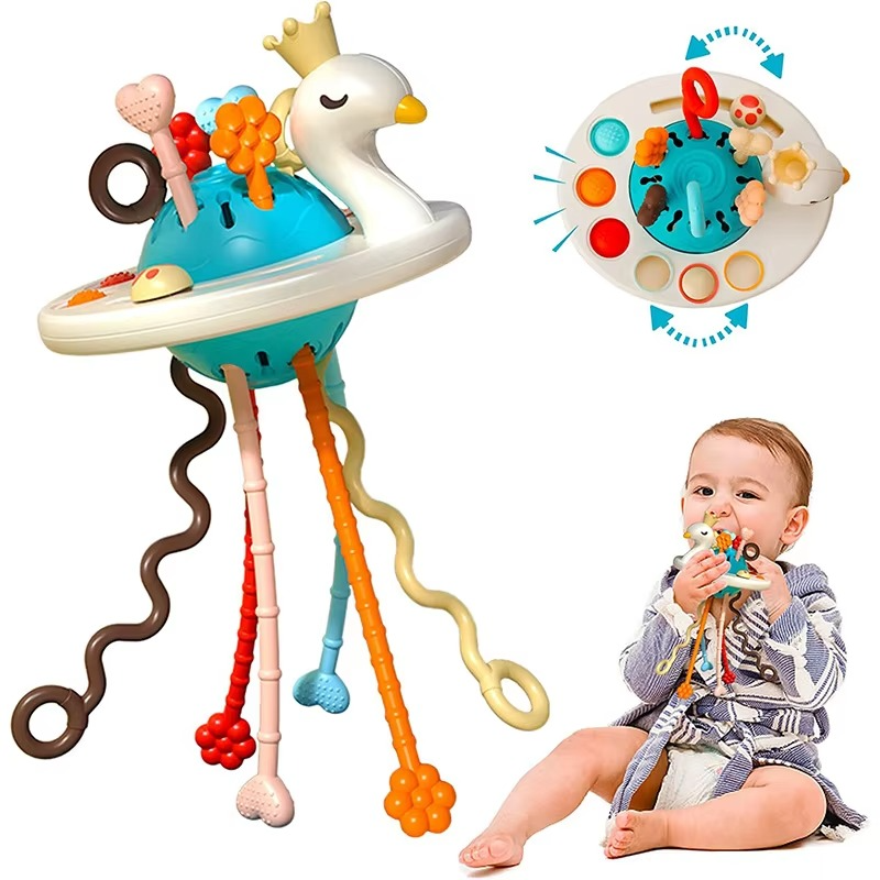 Interactive Baby Toy with Pull String and Teether