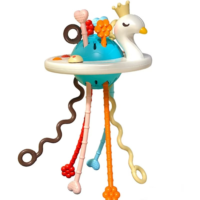 Interactive Baby Toy with Pull String and Teether