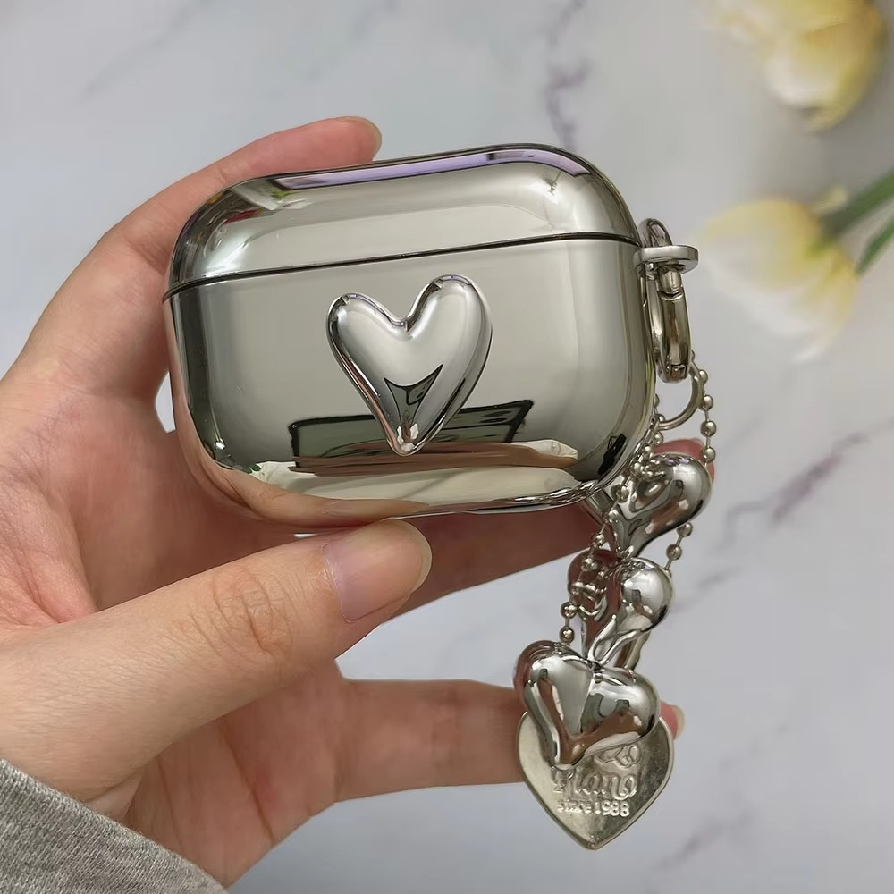 Shiny Silver AirPods Cover with Mirror Finish Keychain
