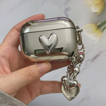 Shiny Silver AirPods Cover with Mirror Finish Keychain