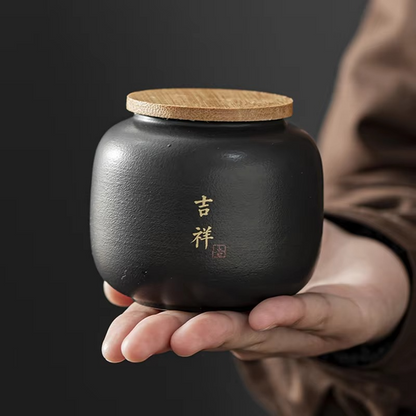 Decorative Tea Storage Jar with Chinese Calligraphy
