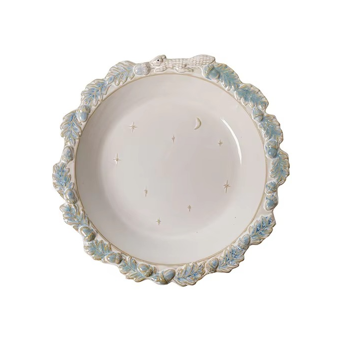 Classic White Ceramic Dinner Plate with Floral Design