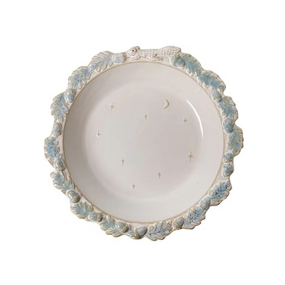 Classic White Ceramic Dinner Plate with Floral Design