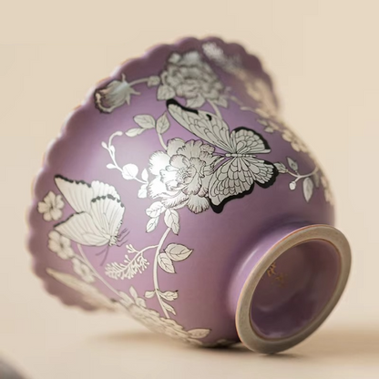 Colorful Ceramic Butterfly Tea Infuser Bowl with Lid
