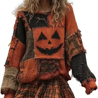 Soft Orange Faux Fur V-Neck Fall Sweater for Women