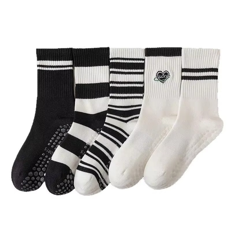 Comfortable Crew Striped Athletic Socks - Grip Sole, Moisture Wicking