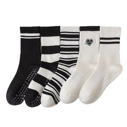 Comfortable Crew Striped Athletic Socks - Grip Sole, Moisture Wicking
