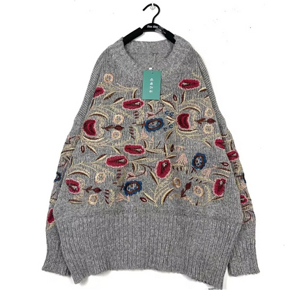 Classic Floral Embroidered Cozy Knit Sweater