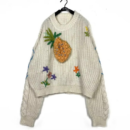 Classic Floral Embroidered Cozy Knit Sweater