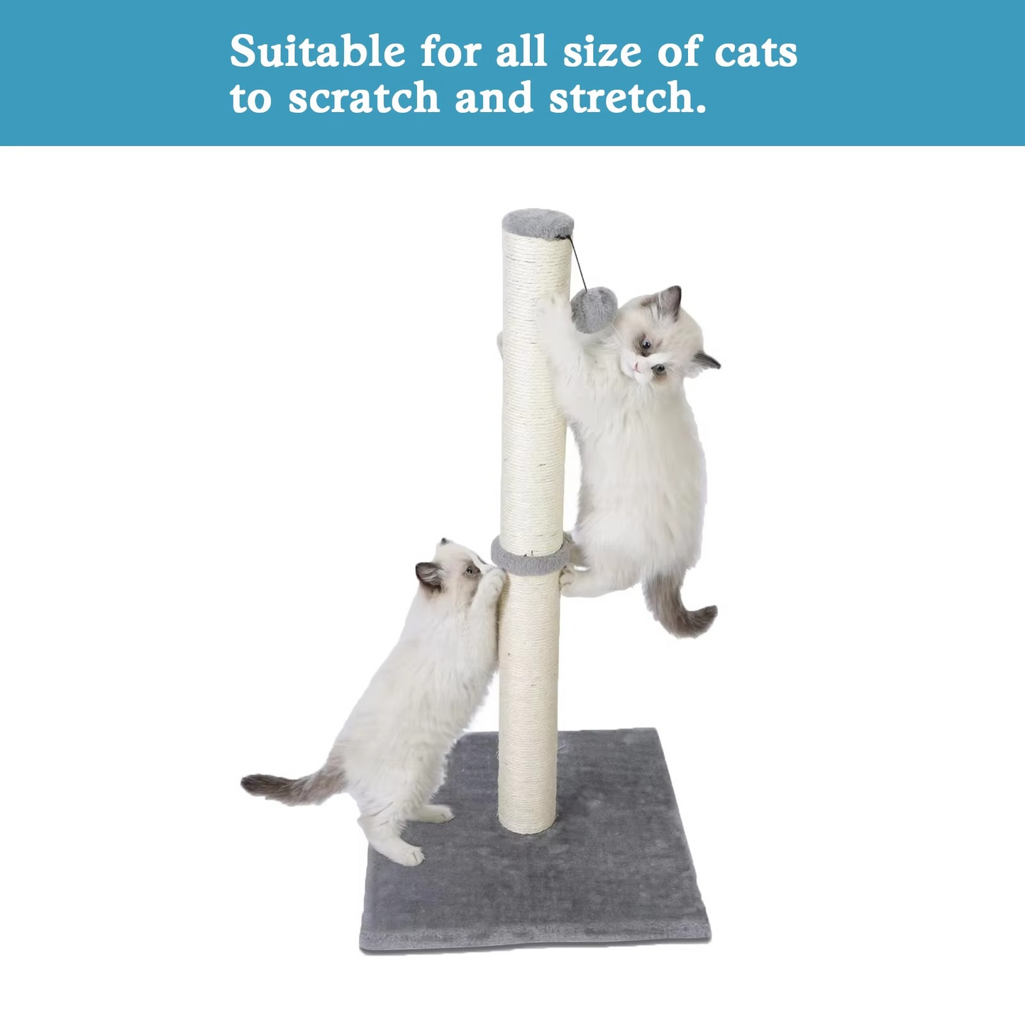 Natural Fiber Cat Tower with Hanging Toy