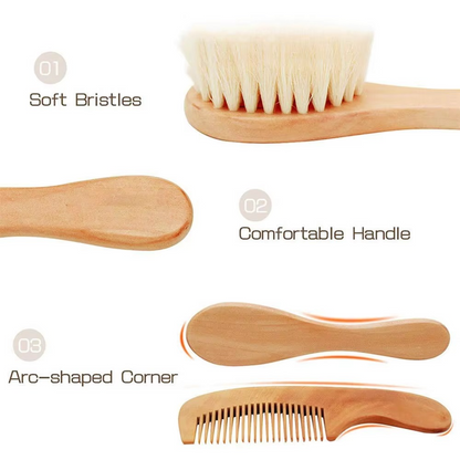 Gentle Wood Baby Hairbrush and Comb Set with Soft Bristles