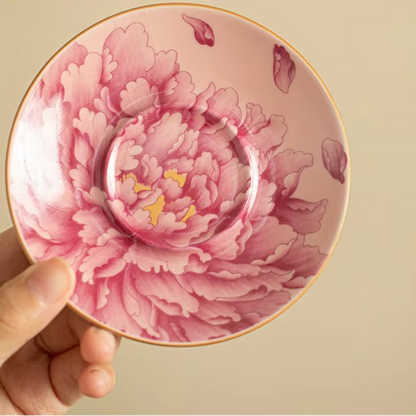 Chinese Ceramic Peony Tea Set with Lid