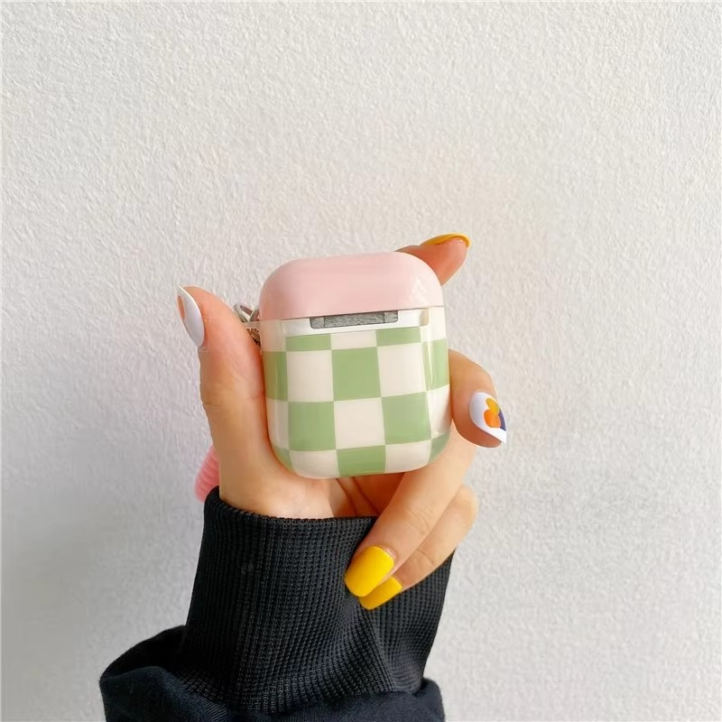 Glittery Grid AirPods Cover with Sparkle Chain Strap