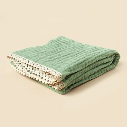 Soft Cotton Baby Swaddle Blanket with Delicate Lace Trim