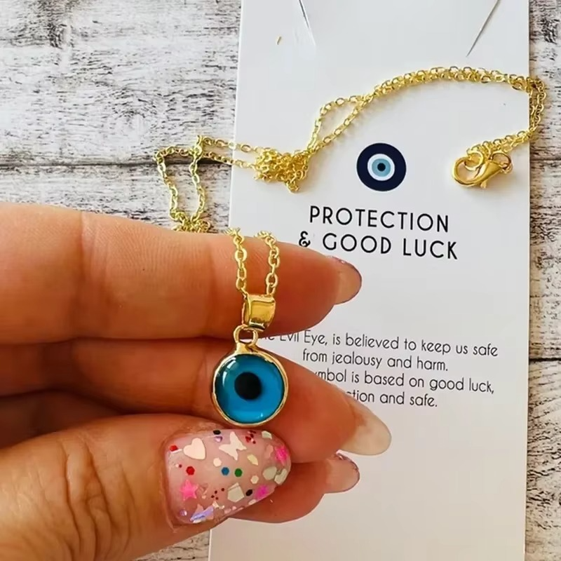Protective Eye Bar Necklace in Silver Tone Steel