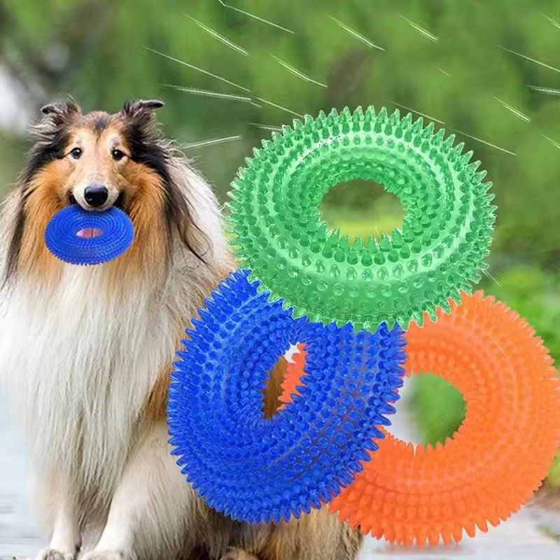 Tough Squeaky Dog Chew Ring - Rubber Dental Toy