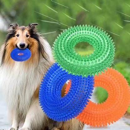 Tough Squeaky Dog Chew Ring - Rubber Dental Toy