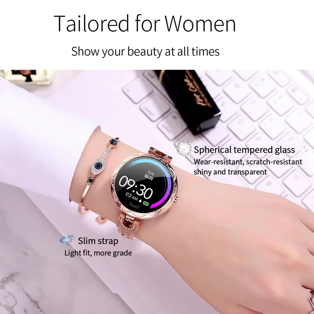 Stylish Ladies Smartwatch with Gemstone Face and Fitness Tracker