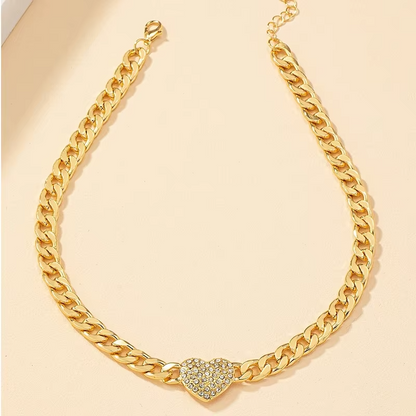 Shining Heart Pendant Chain Necklace in Silver Gold